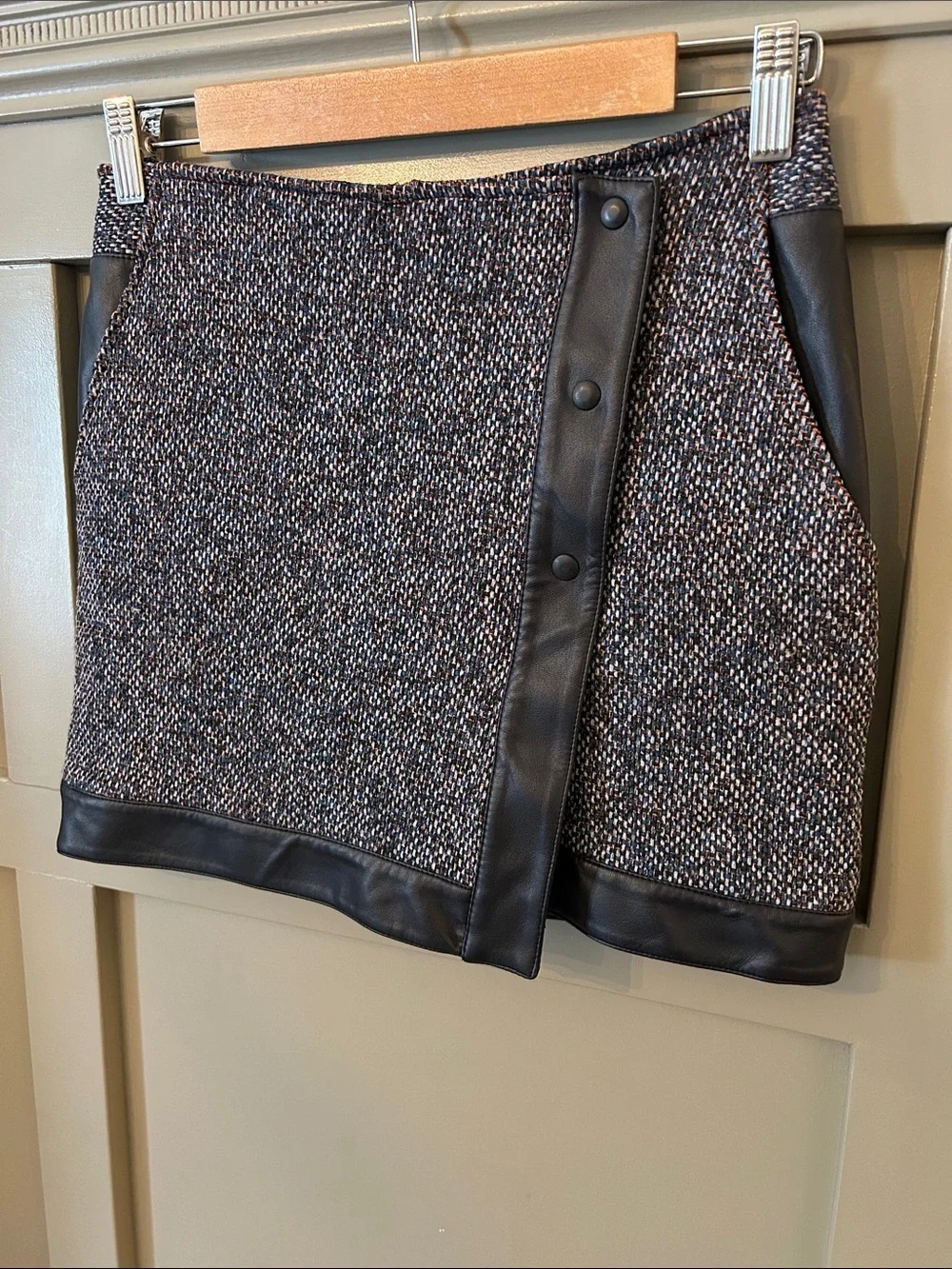 Bailey 44 Tweed Mini Skirt Faux Leather Trim Size XS